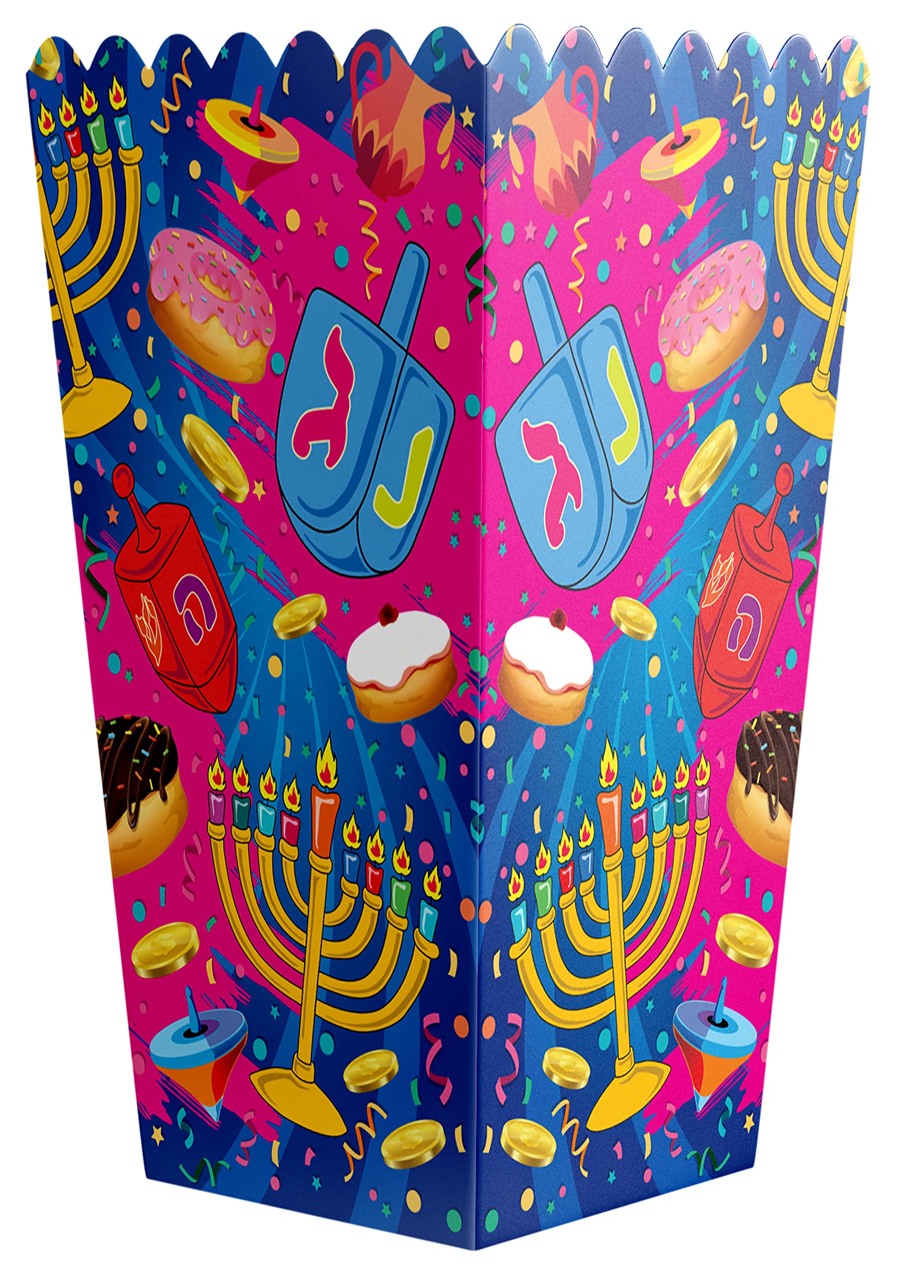 Izzy 'n' Dizzy Hanukkah Cups for Popcorn and Chanukah Popcorn Cups, Hanukkah Paper Goods, Chanukah Themed Party Supplies, Multicolored (Pack of 10)