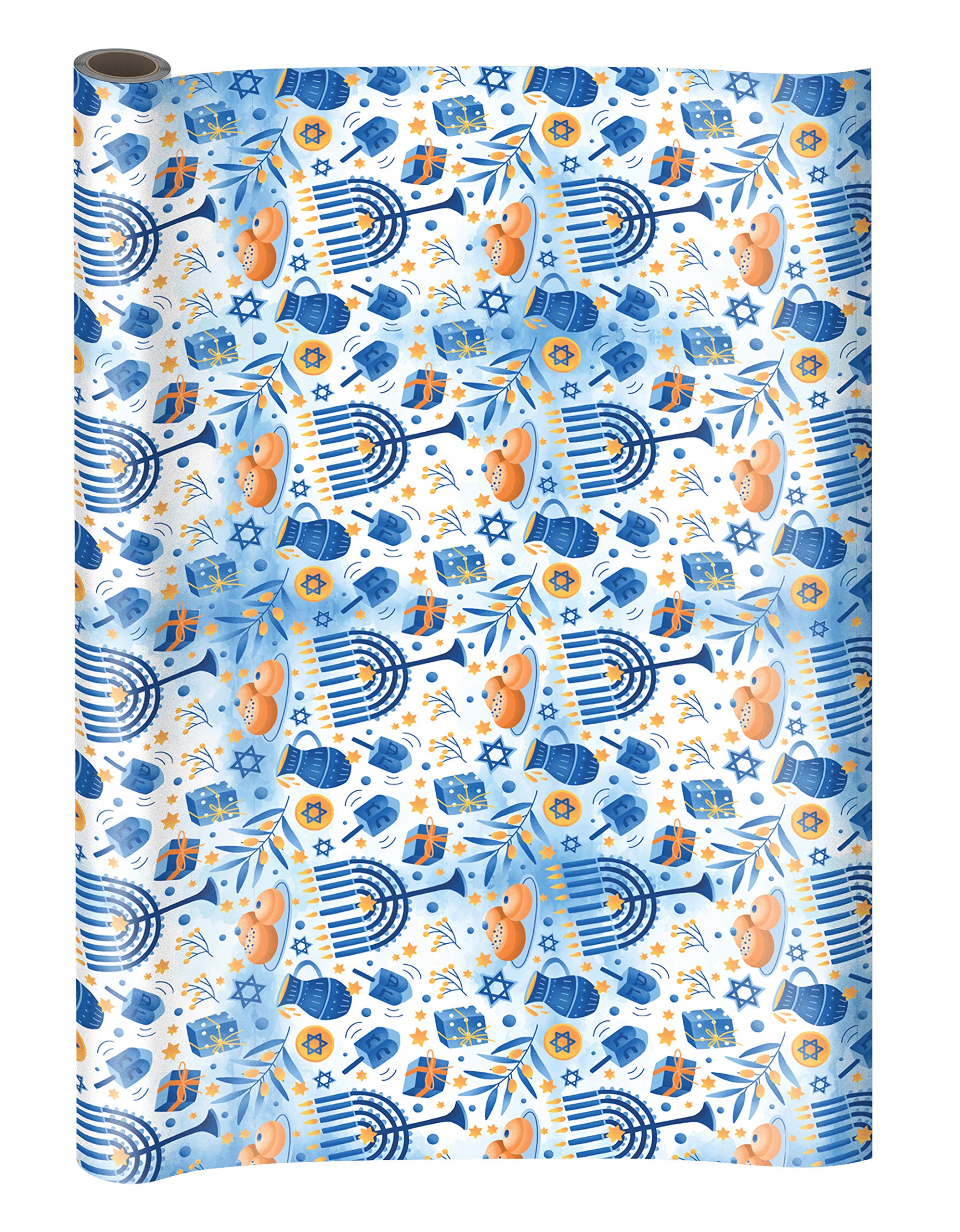 Izzy 'n' Dizzy Hanukkah Wrapping Paper - Extra Wide Blue Gift Wrap - 30 Inch x 144 Inch - Hanukkah Gift Wrap - Light Print