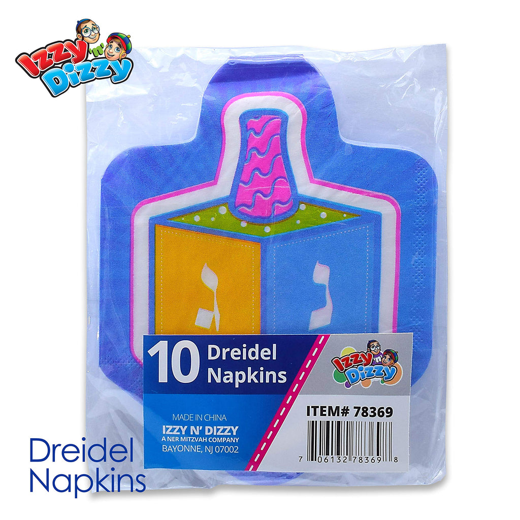Izzy 'n' Dizzy Hanukkah Napkins - Hanukkah Paper Goods - Dreidel Shaped - 10 Pack