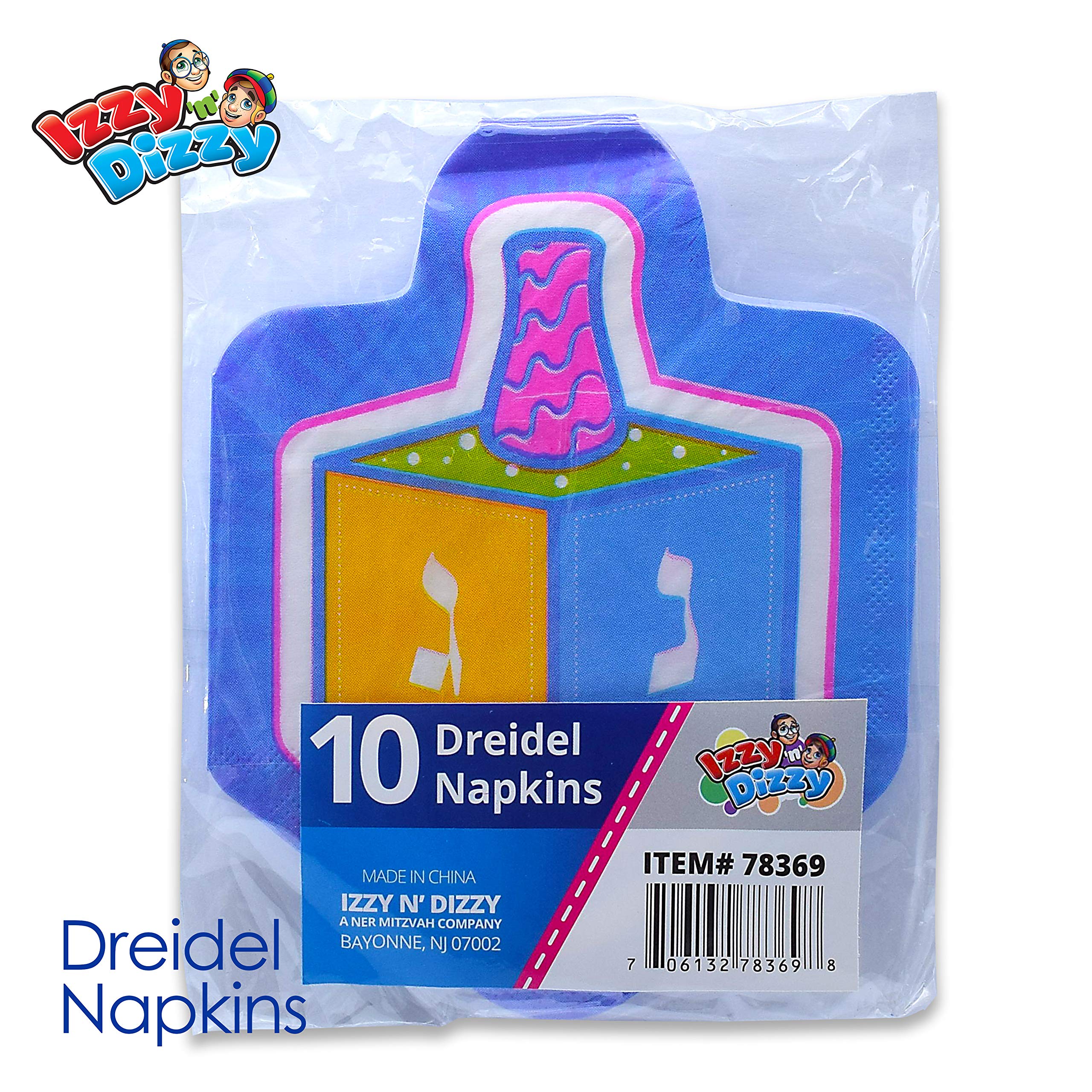 Izzy 'n' Dizzy Hanukkah Napkins - Hanukkah Paper Goods - Dreidel Shaped - 10 Pack
