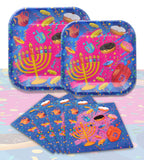 Izzy 'n' Dizzy Hanukkah Paper Goods Set, Small Plates and Napkins, Large (Serves 10)