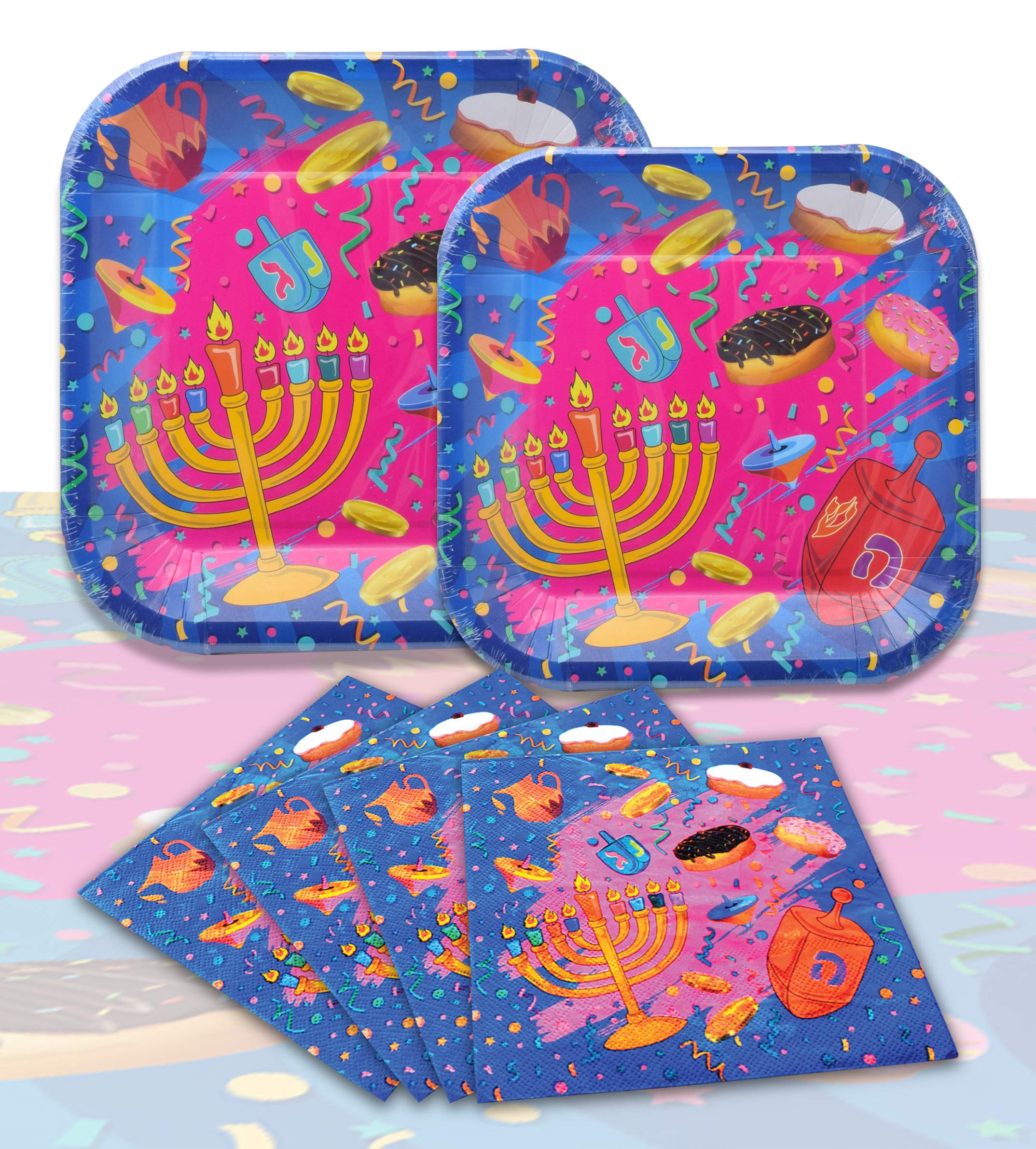 Izzy 'n' Dizzy Hanukkah Paper Goods Set, Small Plates and Napkins, Large (Serves 10)