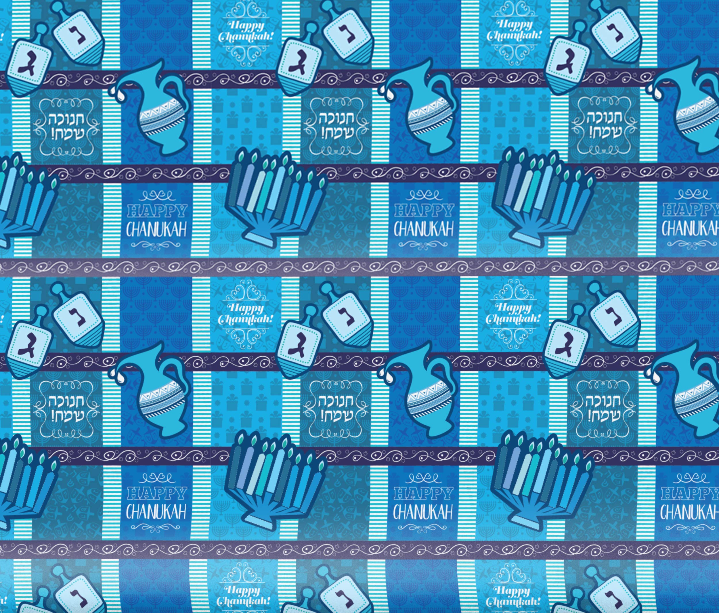 Izzy 'n' Dizzy Hanukkah Wrapping Paper - Extra Wide Blue Gift Wrap - 30 Inch x 144 Inch - Hanukkah Gift Wrap - Dark Print