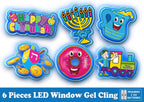 Izzy 'n' Dizzy Hanukkah LED Window Gel 6 Piece - Hanukkah Décor - Holiday Party Decoration - Happy Chanukah Window Gel