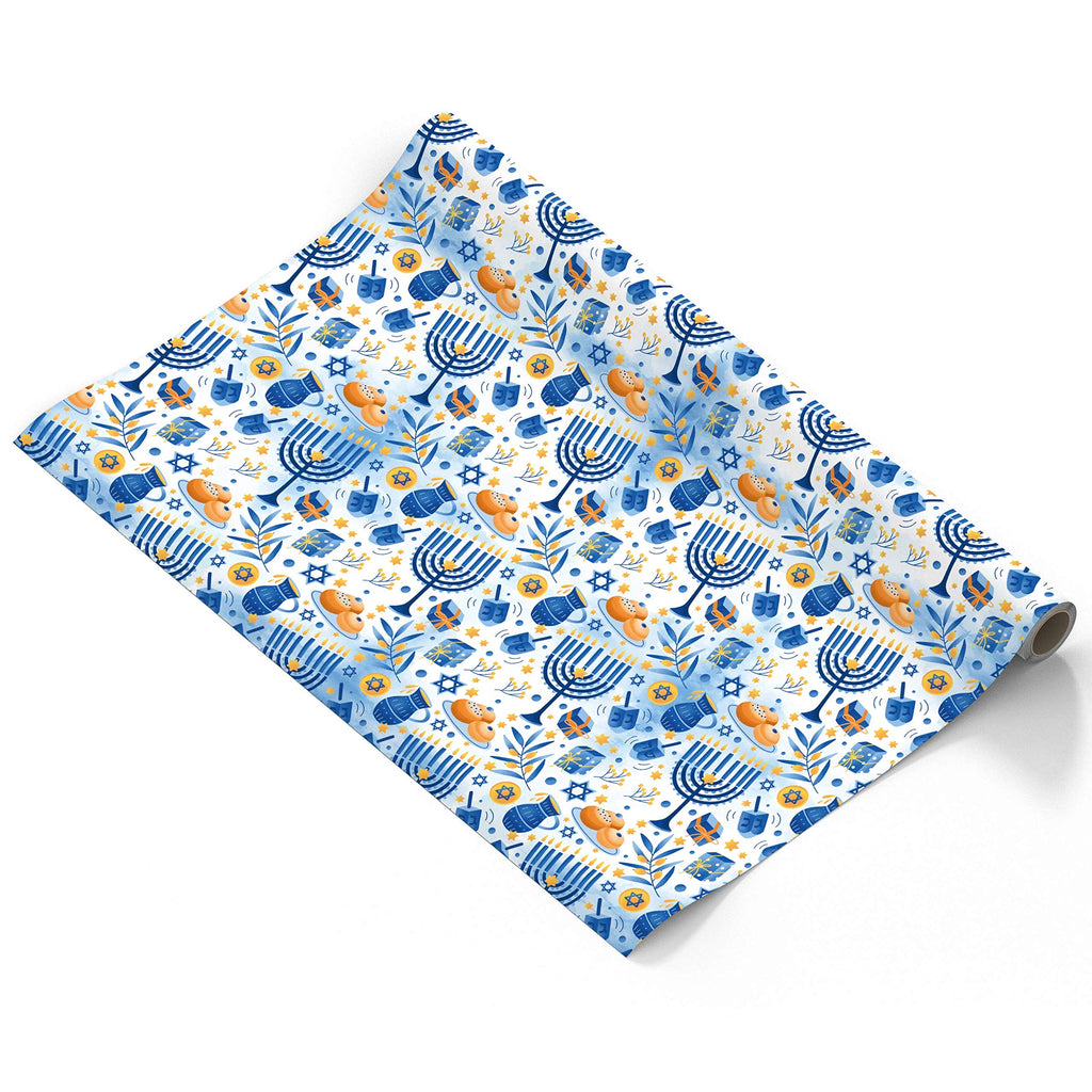 Izzy 'n' Dizzy Hanukkah Wrapping Paper - Extra Wide Blue Gift Wrap - 30 Inch x 144 Inch - Hanukkah Gift Wrap - Light Print