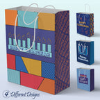 The Hanukkah Company Gift Bags - Chanukah Gift Bags, 4 Assorted Hannukah Designs - 5 x 8 Inch - Blue, Small (Pack of 4)