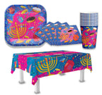 Izzy 'n' Dizzy Hanukkah Paper Goods Set - Mega Pack - Serves 10 - Plates, Cups, Napkins, Tablecloth