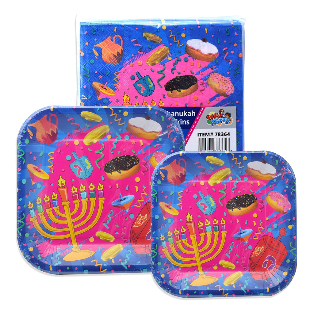 Izzy 'n' Dizzy Hanukkah Paper Goods Set, Small Plates and Napkins, Large (Serves 10)