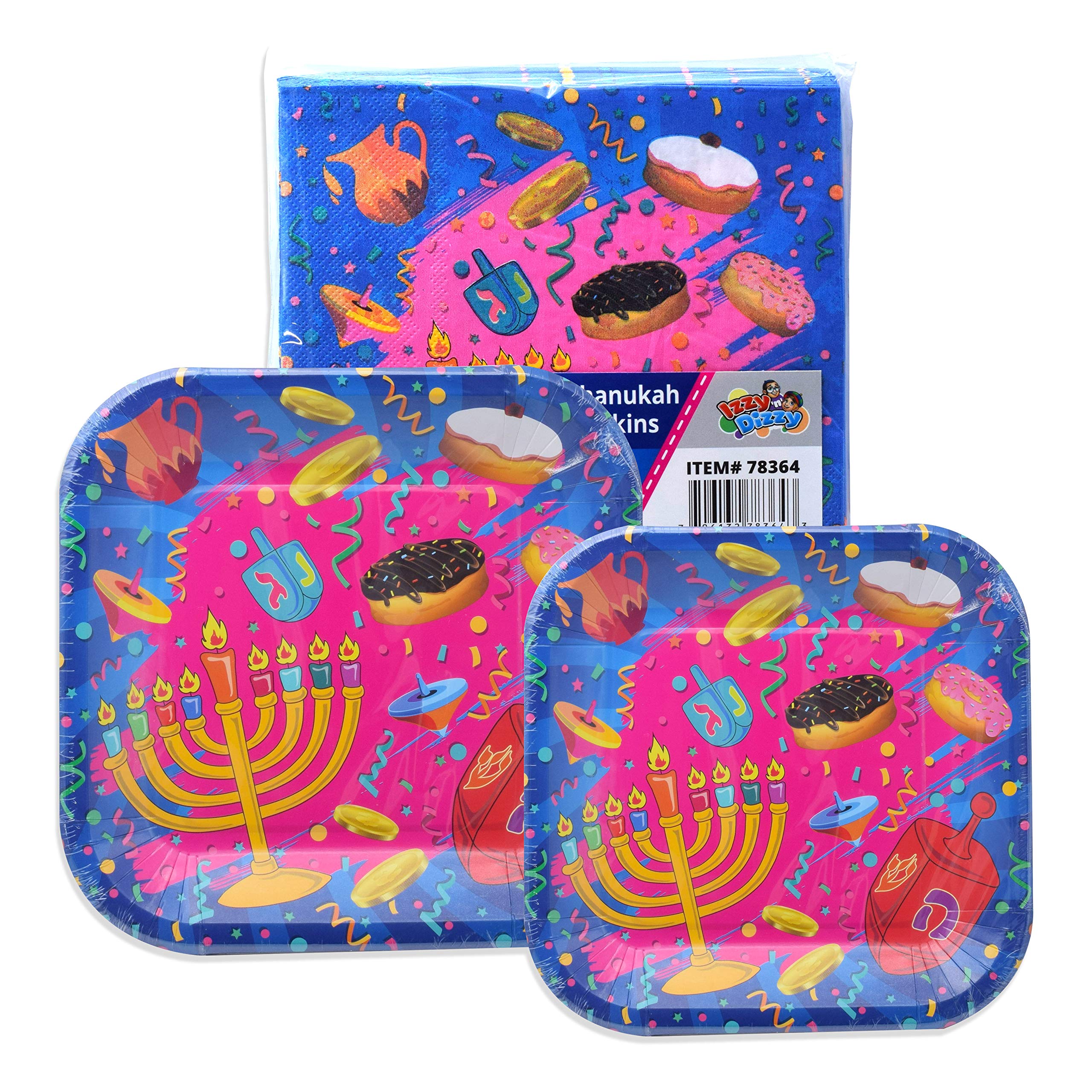 Izzy 'n' Dizzy Hanukkah Paper Goods Set, Small Plates and Napkins, Large (Serves 10)