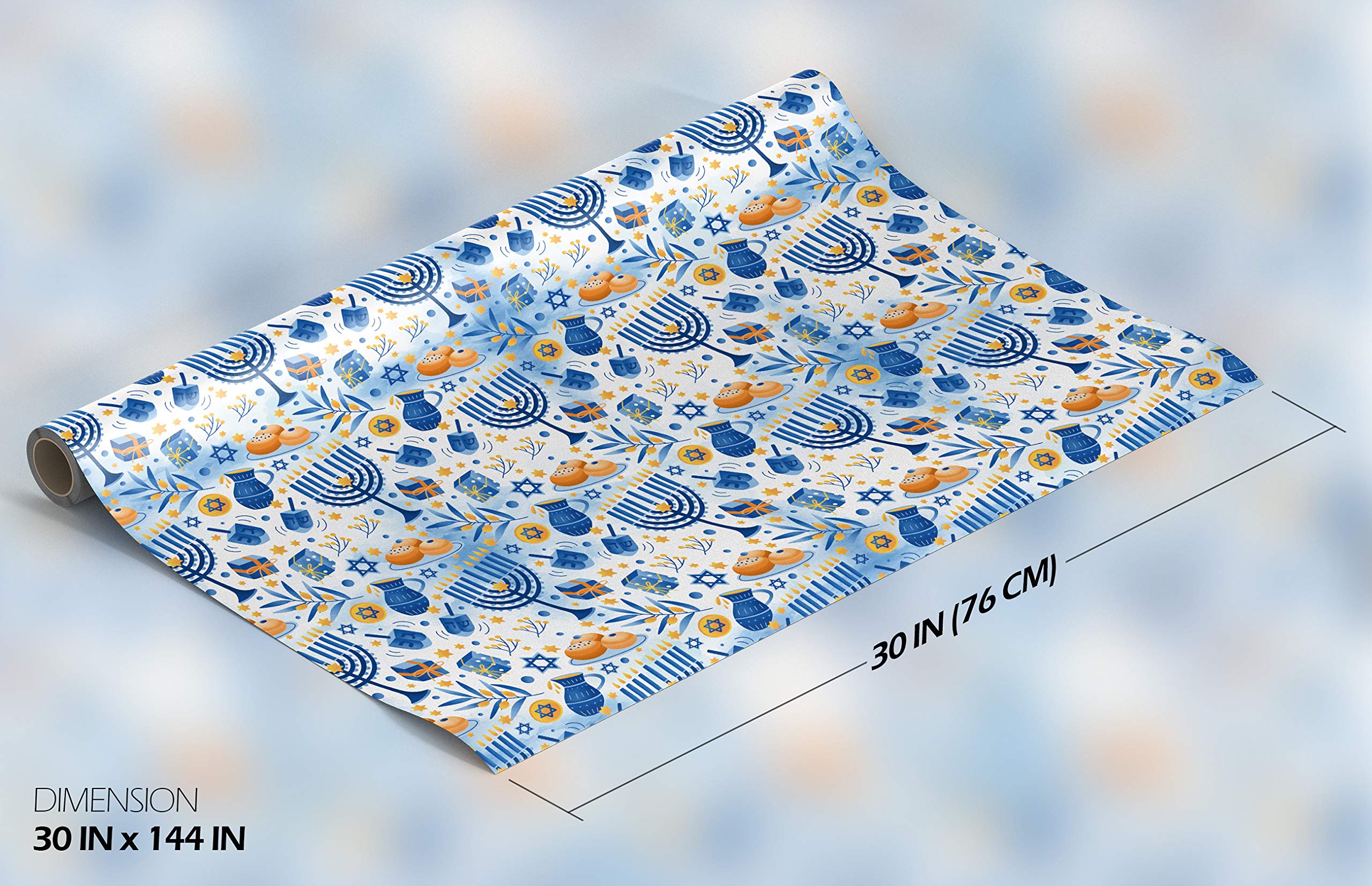 Izzy 'n' Dizzy Hanukkah Wrapping Paper - Extra Wide Blue Gift Wrap - 30 Inch x 144 Inch - Hanukkah Gift Wrap - Light Print