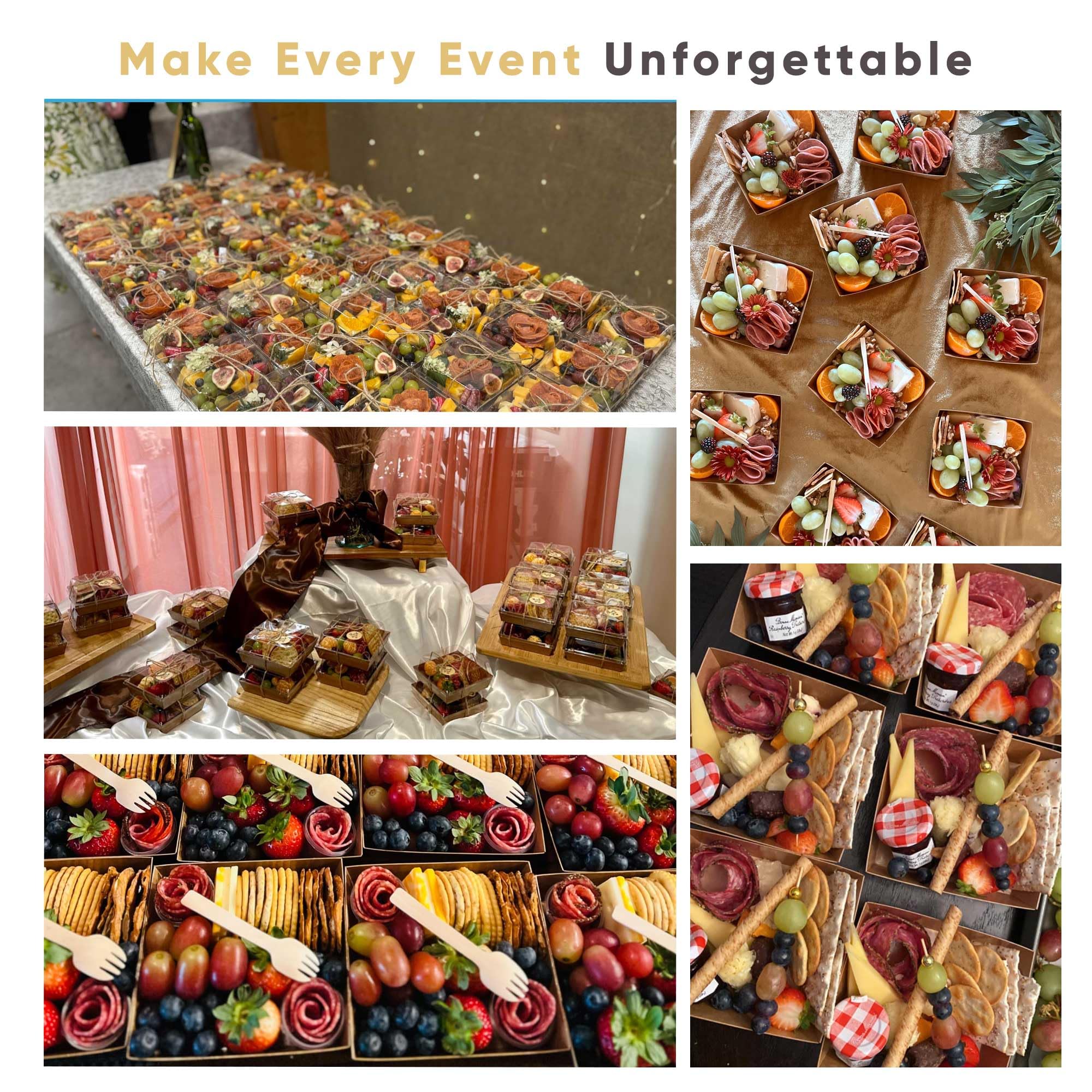 Leafiew 50 Pack Small Charcuterie Boxes with Clear Lids (Brown)