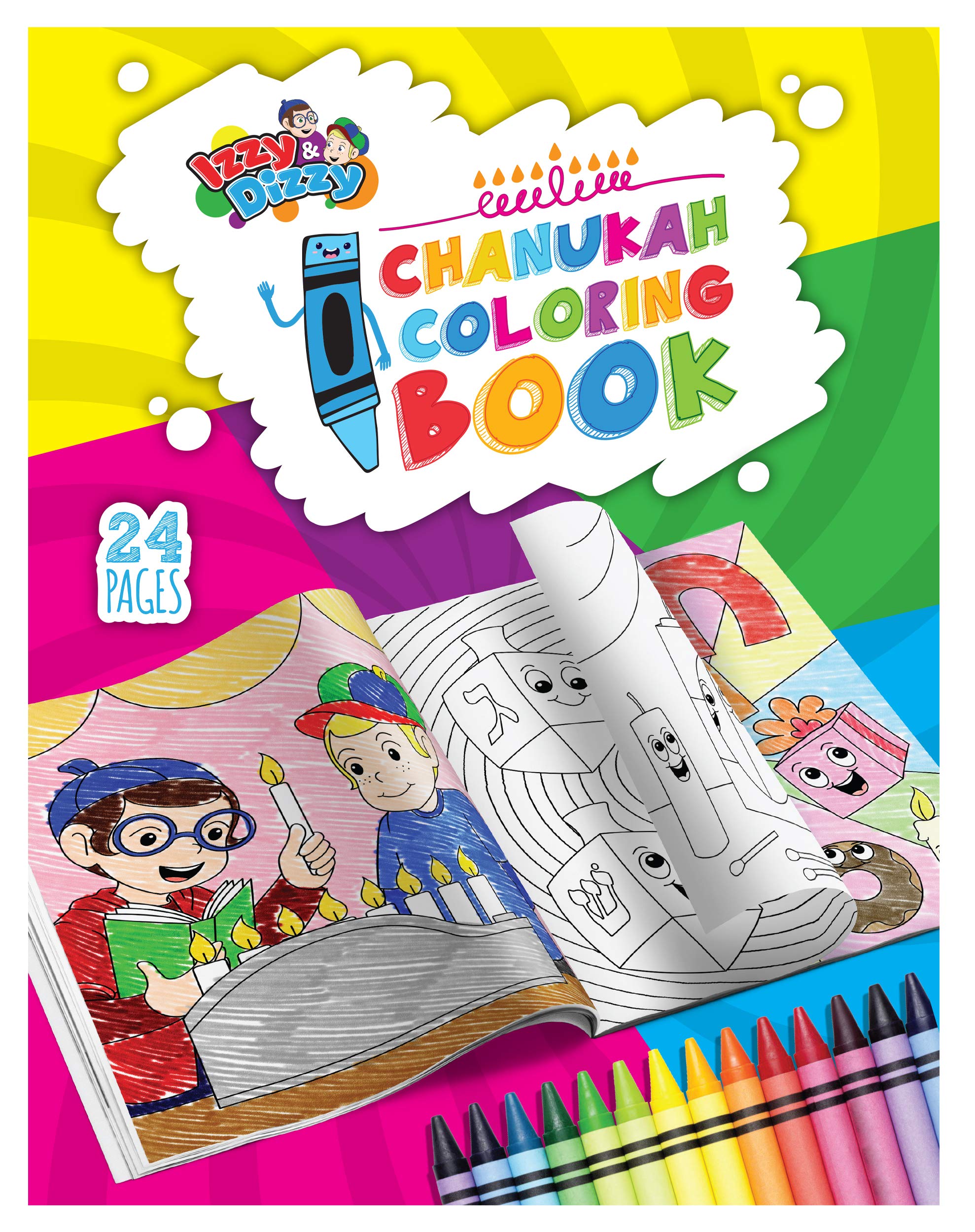 Izzy 'n' Dizzy Hanukkah Coloring Book - Great for Partys and Gifts- Chanuka Coloring Book - 24 Pages - 3 Pack