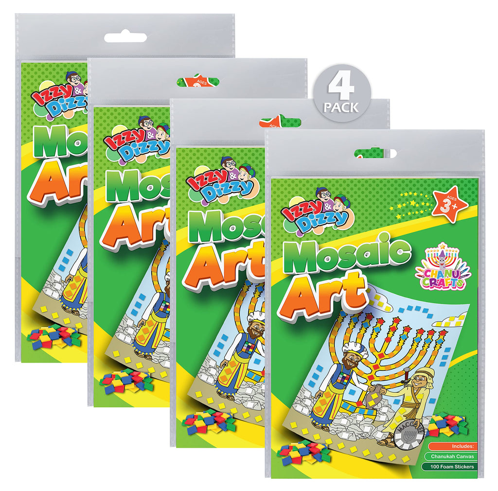 Hanukkah Mosaic Art Kit - 4 Pack - Includes 8" x 6" Board and Foam Squares - Chanukah Arts and Crafts - Gifts and Games