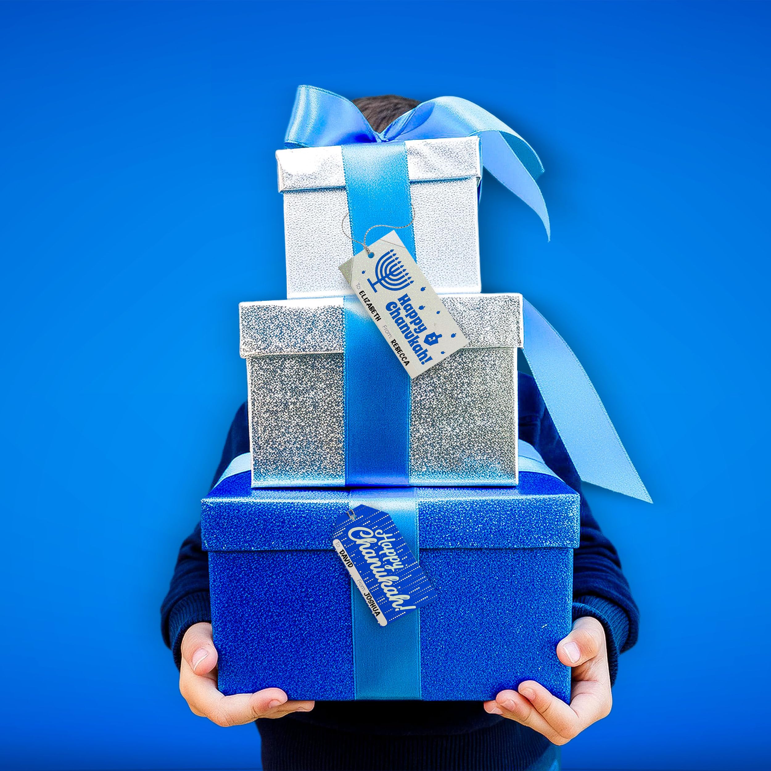 3-D CHANUKAH GIFT TAGS, SELF-STICK, 8/PKG, FOIL ACCENTS, HEADER