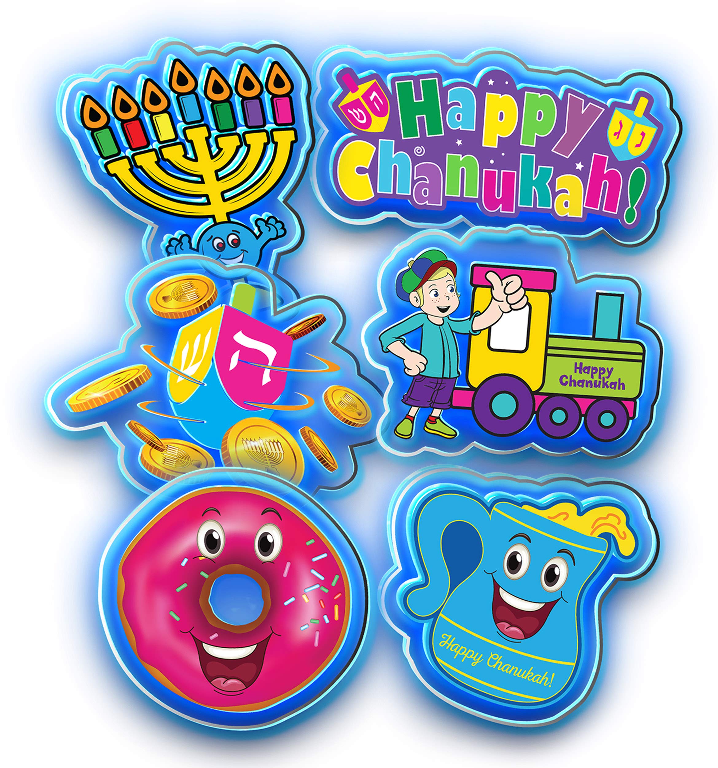 Izzy 'n' Dizzy Hanukkah LED Window Gel 6 Piece - Hanukkah Décor - Holiday Party Decoration - Happy Chanukah Window Gel