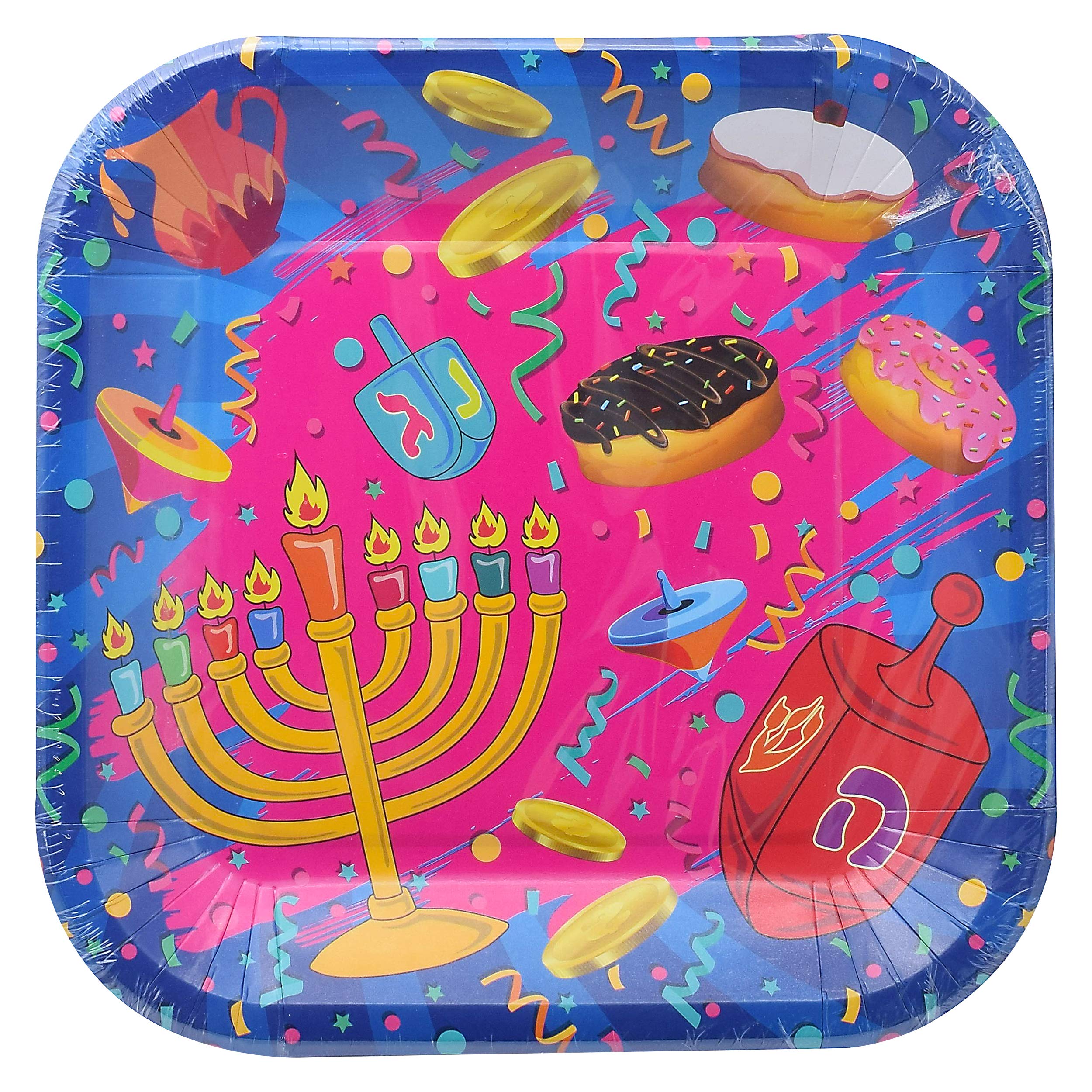 Izzy 'n' Dizzy Hanukkah Plates - Chanukah Paper Goods - 9 Inch - Serves 10