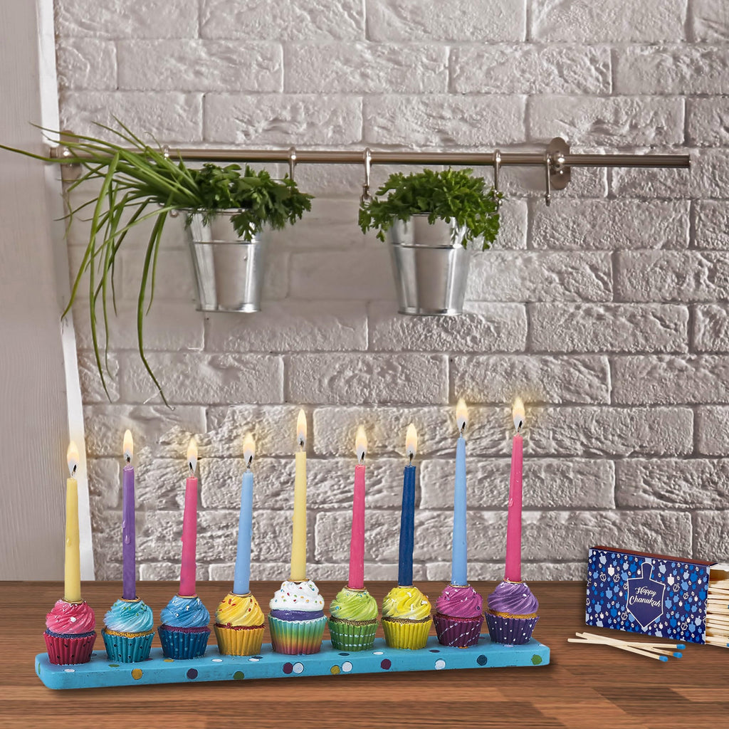 Rite Lite Chanukah Hand Painted Resin Cupcakes Menorah 11.50" Hanukkah Menorah