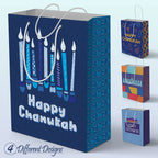 The Hanukkah Company Gift Bags - Chanukah Gift Bags, 4 Assorted Hannukah Designs - 5 x 8 Inch - Blue, Small (Pack of 4)