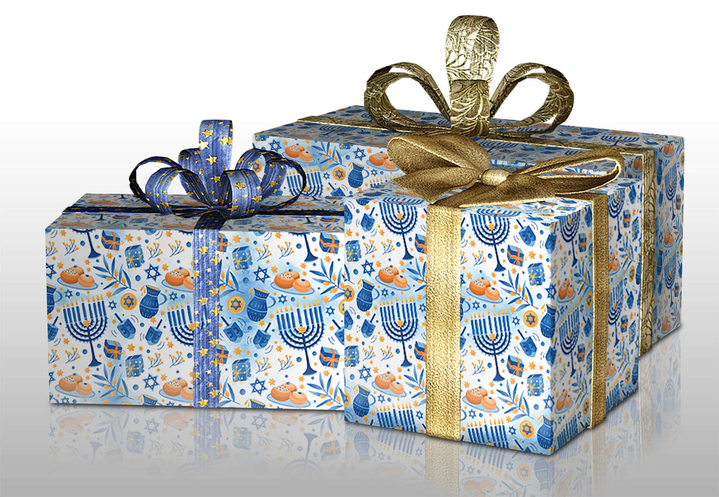 Izzy 'n' Dizzy Hanukkah Wrapping Paper - Extra Wide Blue Gift Wrap - 30 Inch x 144 Inch - Hanukkah Gift Wrap - Light Print