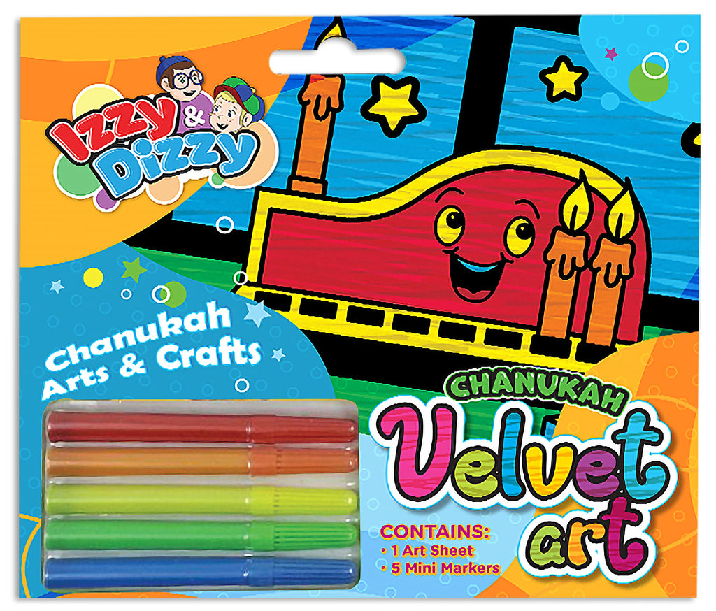 Izzy 'n' Dizzy Chanukah Velvet Art Kit - Includes 5 Markers, 1 Velvet Poster - 7" x 6"- Hanukkah Arts and Crafts - Gifts and Games- 4 Pack