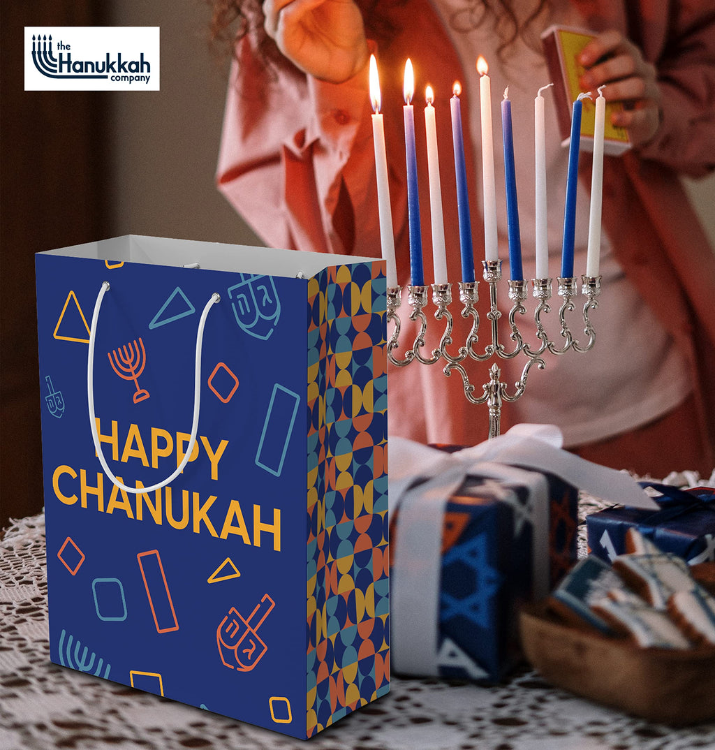 The Hanukkah Company - 2 Pack Blue Gift Bags - 12 Inch x 15 Inch - Hanukkah Designs