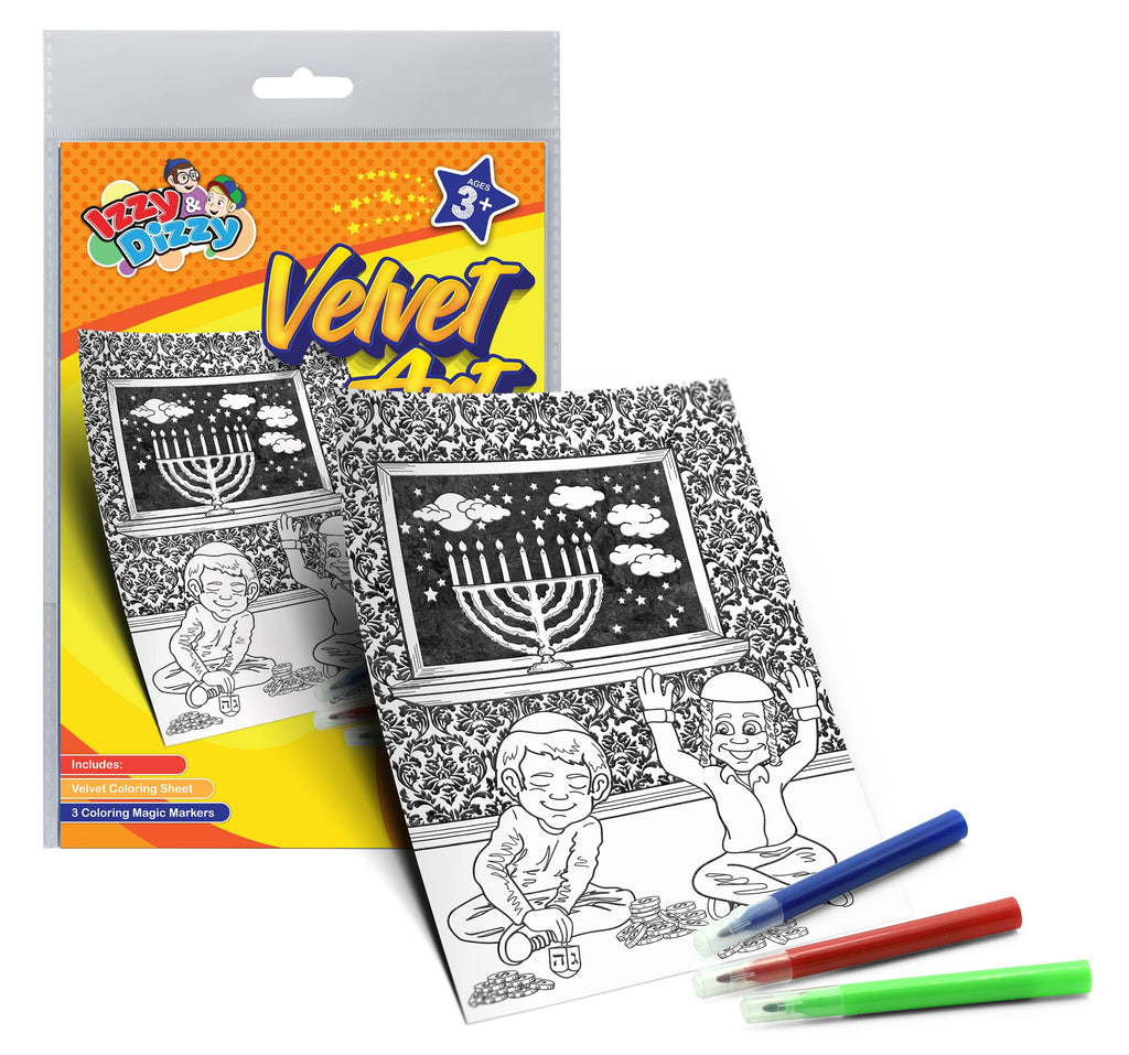 Hanukkah Velvet Art Kit - Includes 8" x 6" Board and 3 Markers (Non-Toxic) - Chanukah Arts and Crafts - Gifts and Games