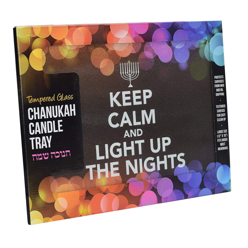The Kosher Cook Chanukah Themed Serving Tray – “Keep Calm and Light Up The Nights” Decorative Tempered Glass Plate – 12” x 16” - Chanuka Party and Gift Items