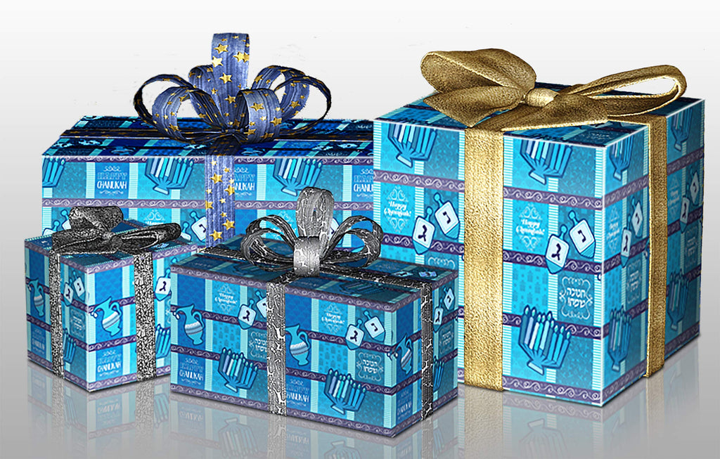 Izzy 'n' Dizzy Hanukkah Wrapping Paper - Metallic Blue Gift Wrap - 17 Inch x 144 Inch - Chanukah Gift Wrap - Dark Blue Print