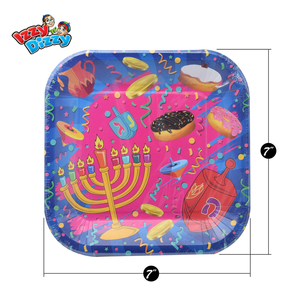 Izzy 'n' Dizzy Hanukkah Plates - Chanukah Paper Goods - 7 Inch - Serves 10