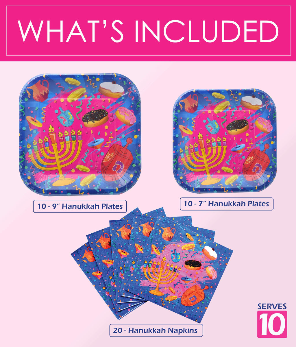 Izzy 'n' Dizzy Hanukkah Paper Goods Set, Small Plates and Napkins, Large (Serves 10)