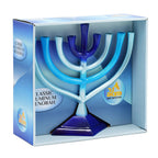 Ner Mitzvah Colorful Aluminum Candle Menorah - Fits All Standard Chanukah Candles - Artistic Blue Gradient Tie Dye Design - 10” High