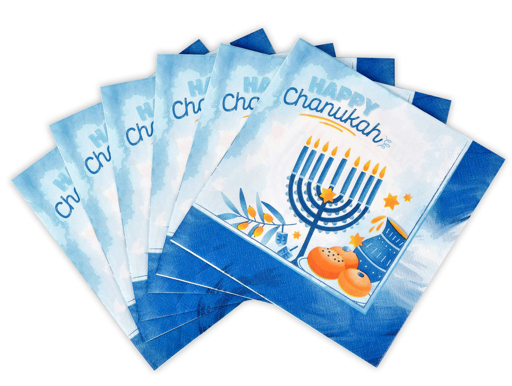 Izzy 'n' Dizzy Hanukkah Napkins, Hanukkah Paper Goods, Blue and White Chanukah Themed Party Supplies (Pack of 20)